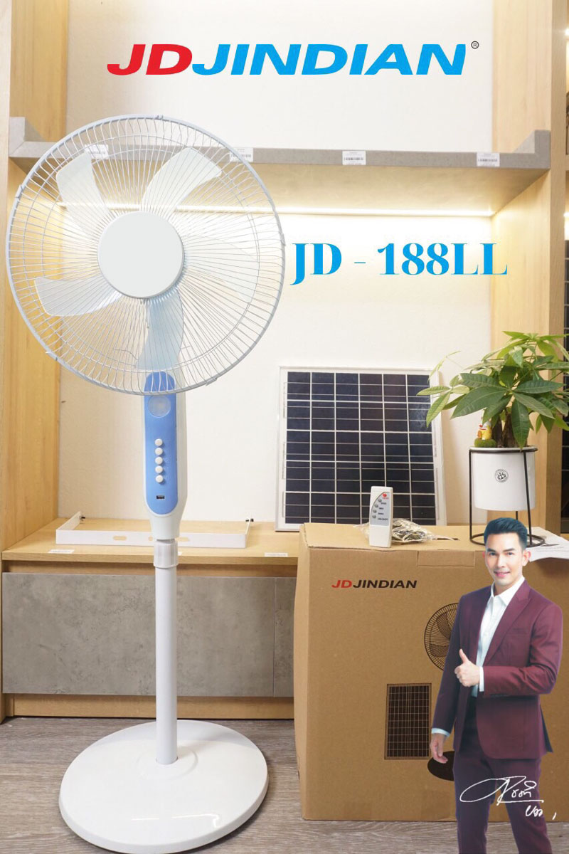 Quạt năng lượng Mặt Trời JD188LL Tích Hợp Đèn Ngủ Và USB